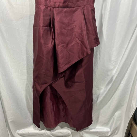 NWT $289 XSCAPE [ 12‎ ] Off Shoulder Draped Asymmetrical Gown in Burgundy - Picture 8 of 13